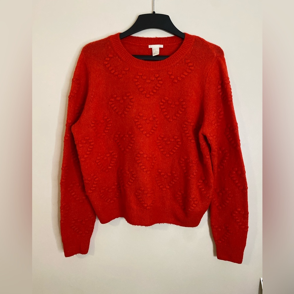 H&M Red Heart Pattern Oversized Sweater medium - Picture 1 of 7